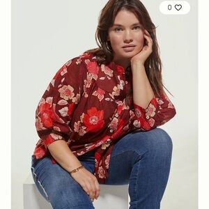 porridge Red and Pink Puff Sleeve Blouse